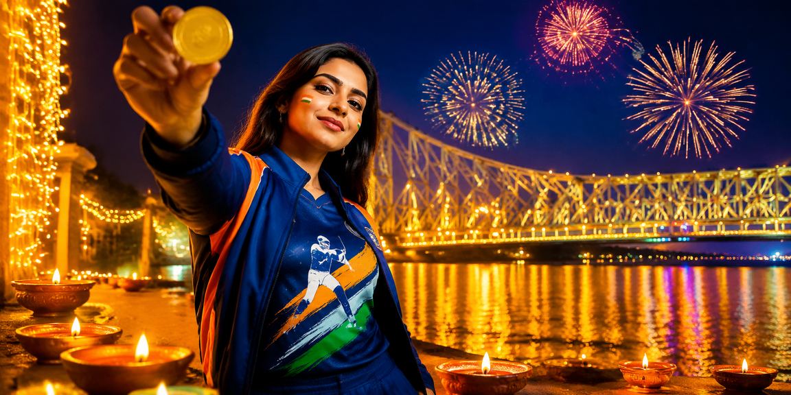 Dawn view of Howrah Bridge in Kolkata with cricket betting activities during Diwali festival