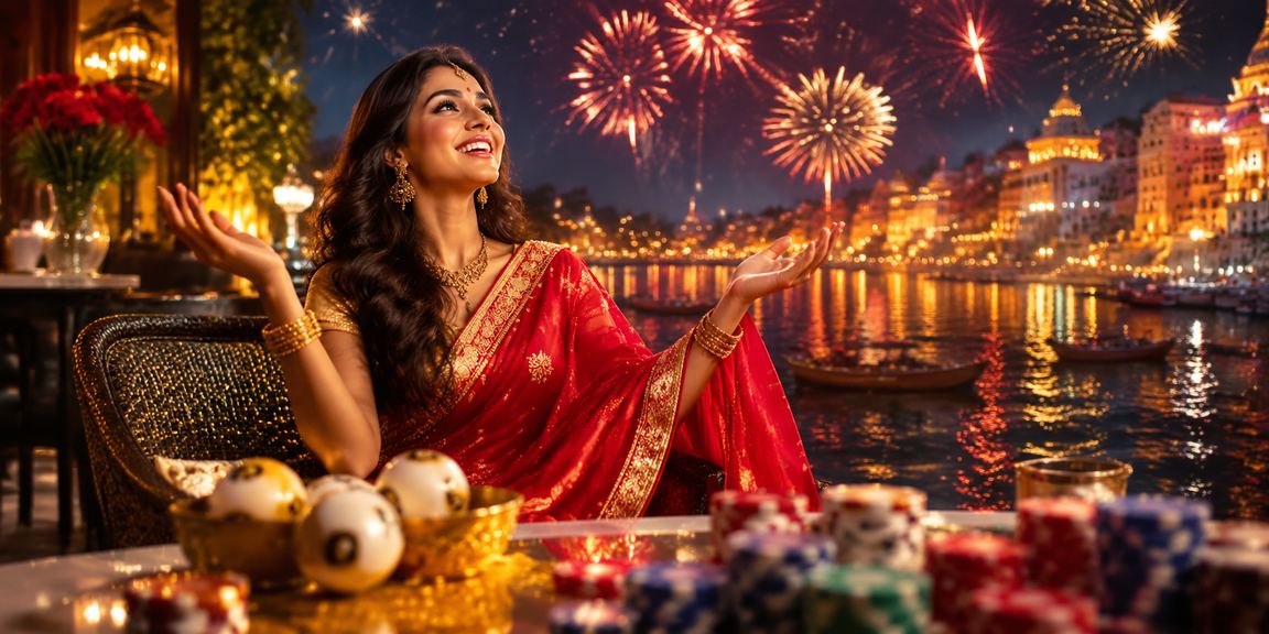 Festive lottery participation scene in Varanasi with colorful traditional sarees